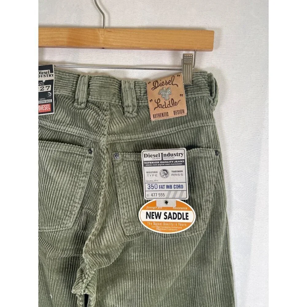 RARE 90s DIESEL New Saddle Mens Size 27W Olive Fat Cord Jean NOS with Tags Italy